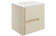 Fusion 615mm Wall Hung 2 Drawer Basin Unit & White Basin - Matt Cotton & Oak Effect