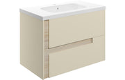 Fusion 815mm Wall Hung 2 Drawer Basin Unit & White Basin - Matt Cotton & Oak Effect
