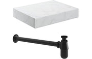 Mosaic 600mm Wall Hung White Marble Basin Shelf & Black Bottle Trap