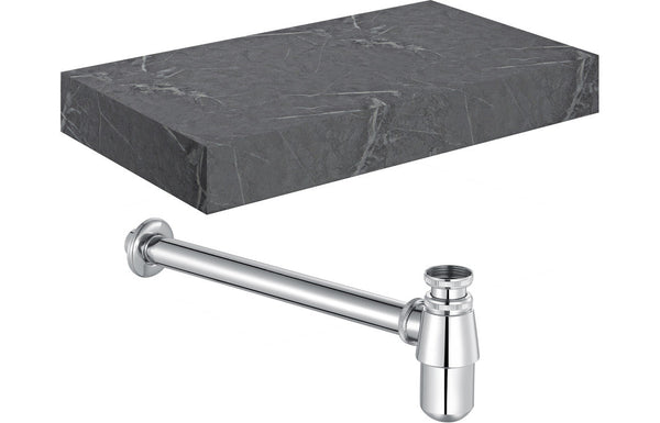 Mosaic 800mm Wall Hung Grey Marble Basin Shelf & Chrome Bottle Trap