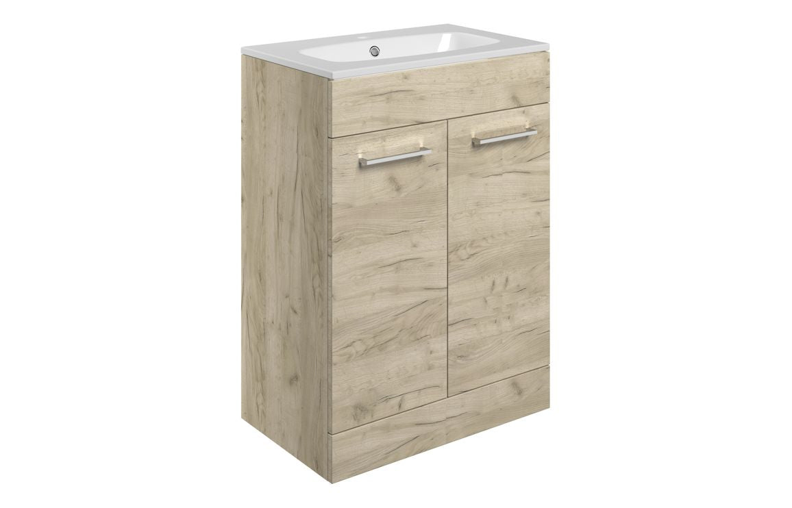 Vivido 610mm Floor Standing 2 Door Basin Unit & Basin - Oak