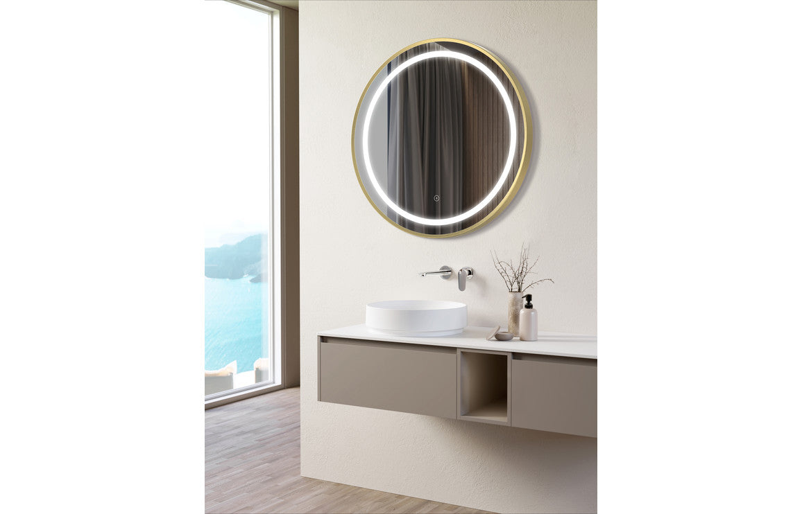 Kaito 600mm Round Front-Lit LED Mirror - Brushed Brass