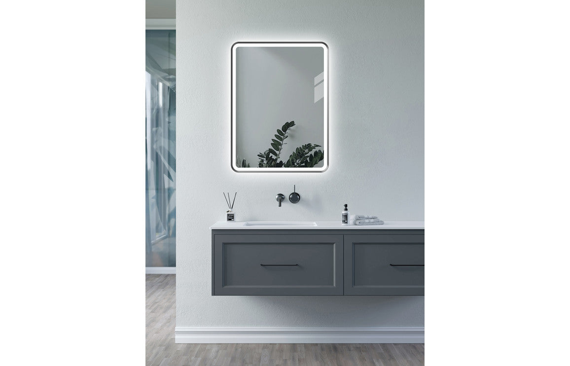 Rey 600mm Rectangle Front-Lit LED Mirror - Matt Black