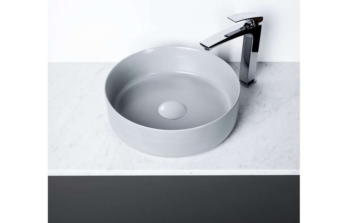 Sylas 355mm Ceramic Round Washbowl & Waste - Matt Light Grey