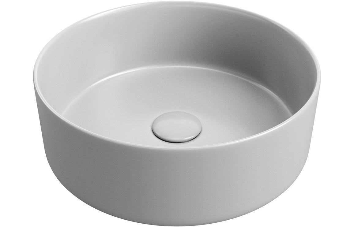 Sylas 355mm Ceramic Round Washbowl & Waste - Matt Light Grey