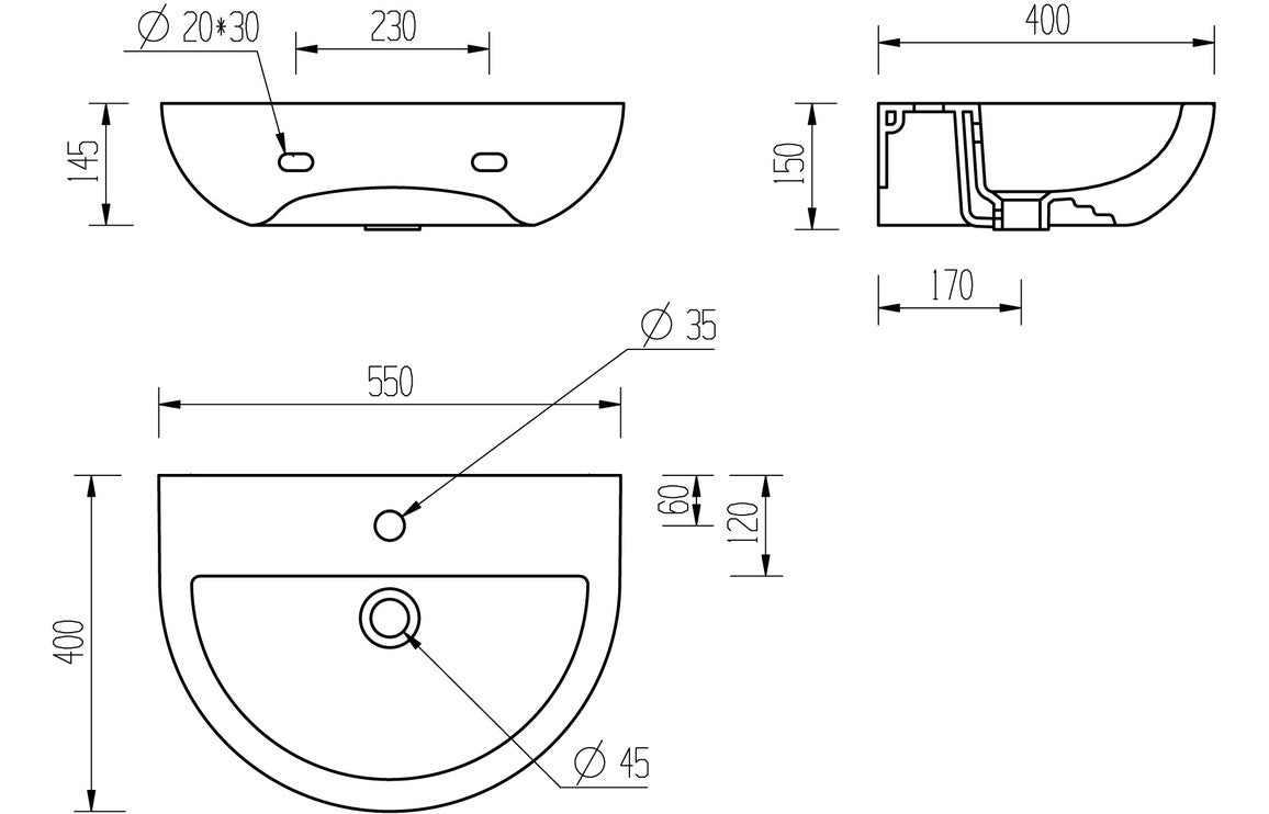 Roma 550x400mm 1TH Basin & Full Pedestal