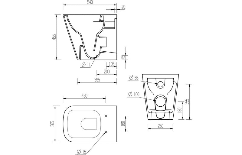 Emilia Rimless Back To Wall Comfort Height WC & Soft Close Seat