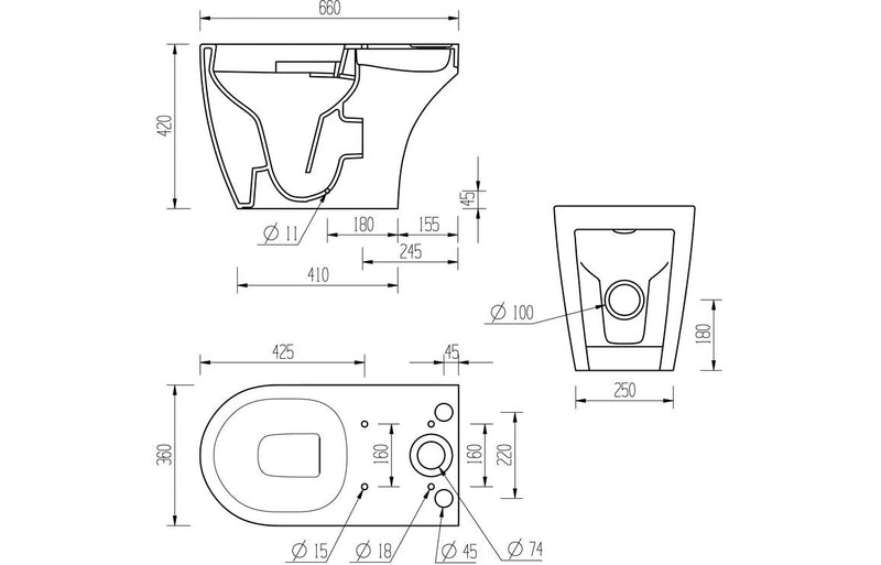 Dania Rimless Close Coupled Open Back WC & Soft Close Seat