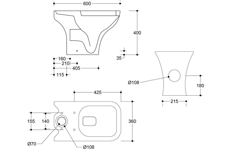 Agarwood Short Projection Close Coupled Open Back WC & Wrapover Soft Close Seat