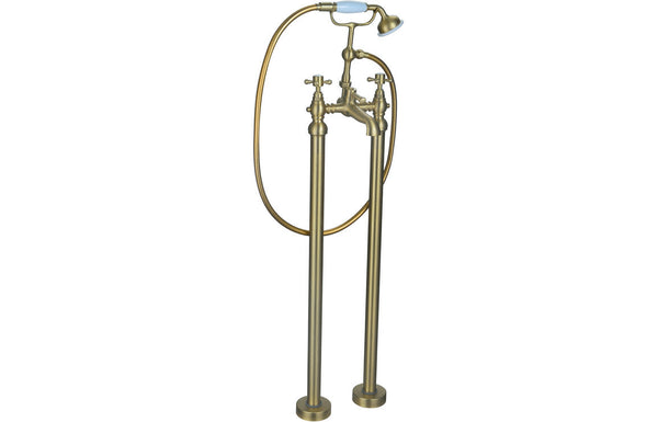 York Floor Standing Bath/Shower Mixer & Shower Kit - Brushed Brass
