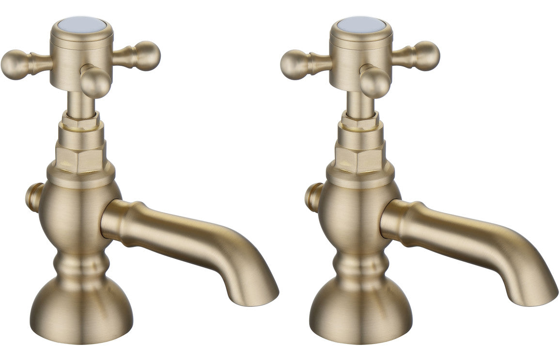 York Basin Pillar Taps - Brushed Brass