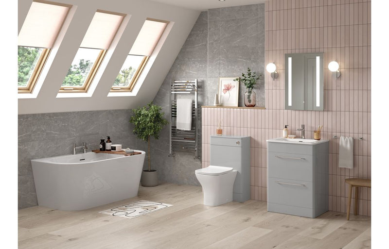 Genesis 610mm 2 Drawer Wall Unit & Basin - Grey Gloss