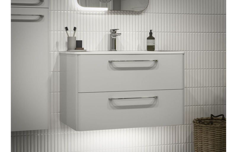 Genesis 810mm 2 Drawer Wall Unit & Basin - White Gloss