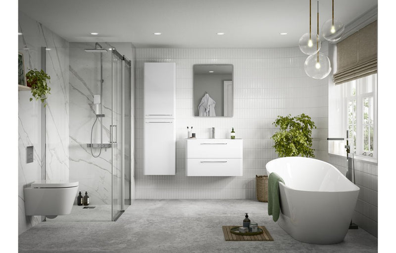 Genesis 810mm 2 Drawer Wall Unit & Basin - White Gloss