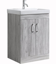 Zen 600mm Floorstanding PVC Vanity Unit with 2 Doors in Grey Oak