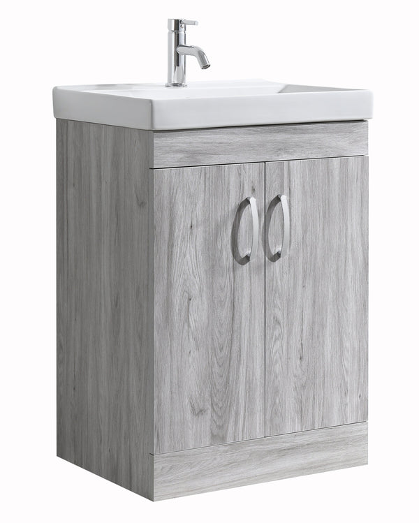 Zen 600mm Floorstanding PVC Vanity Unit with 2 Doors in Grey Oak