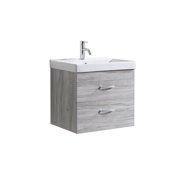 Zen 600mm Waterproof Wood Effect Wall Hung PVC Vanity Unit With Drawers and Basin