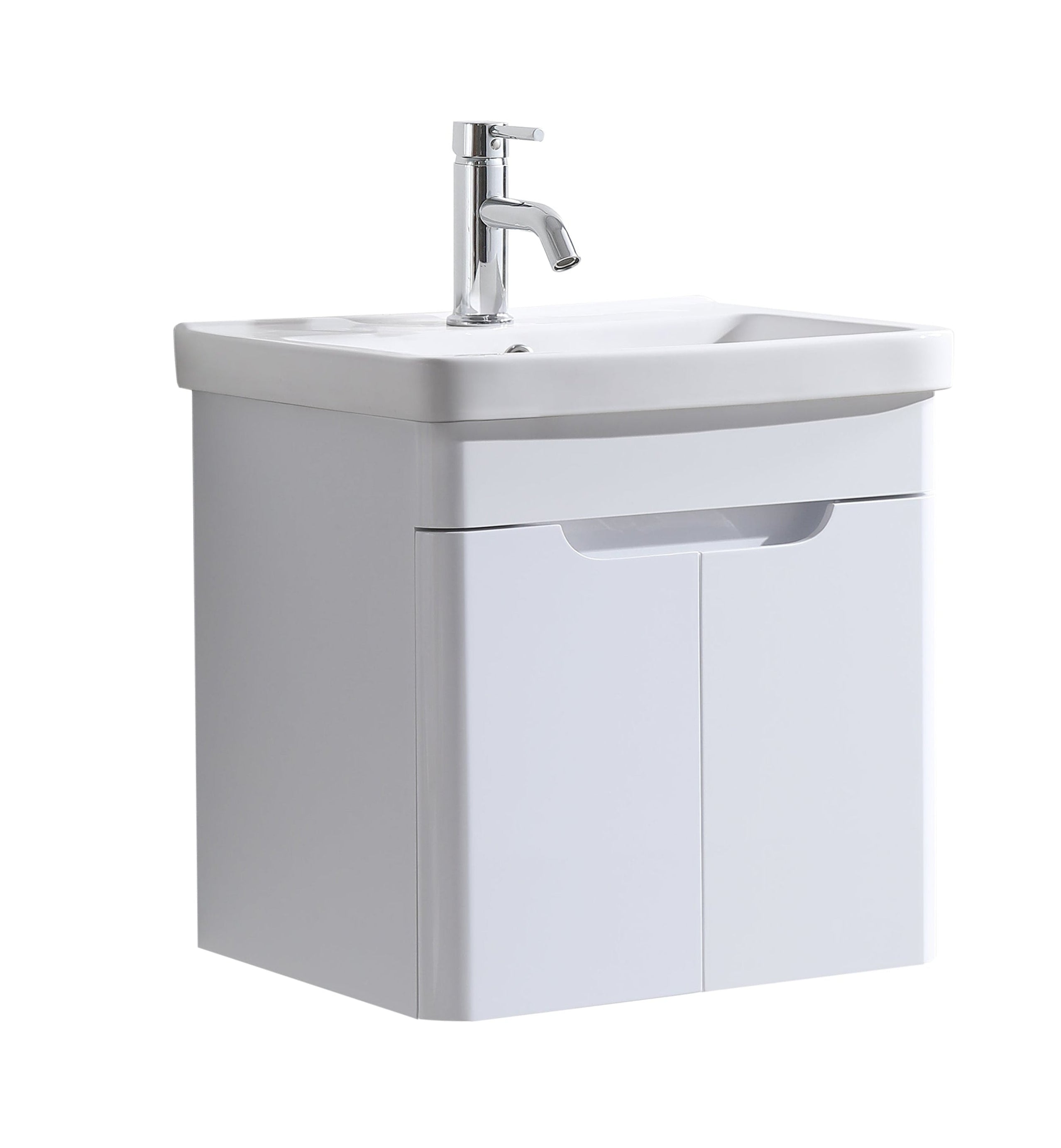 Crescent 500mm Waterproof Curved Wall Hung PVC Vanity Unit With Doors and Basin