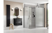 Diamond 900mm Fluted Wetroom Panel & Side Panel Arm - Black
