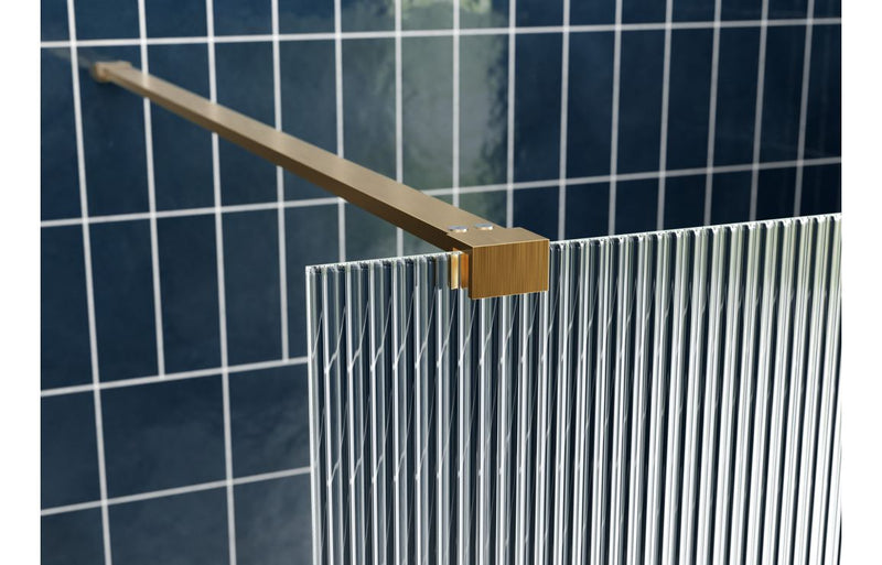 Diamond 900mm Fluted Wetroom Panel & Support Bar - Brushed Brass