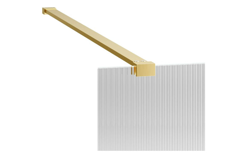 Diamond 900mm Fluted Wetroom Panel & Support Bar - Brushed Brass