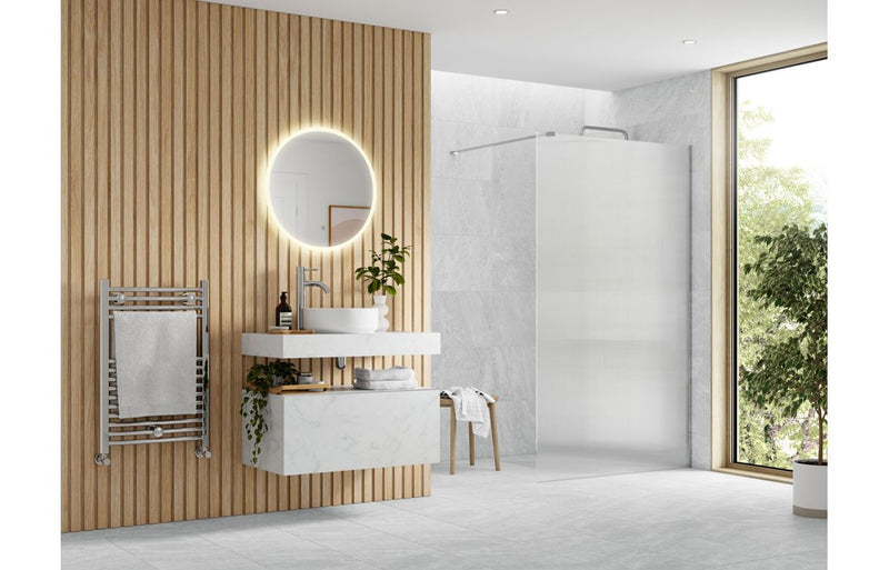 Diamond 1200mm Fluted Wetroom Panel & Support Bar - Chrome