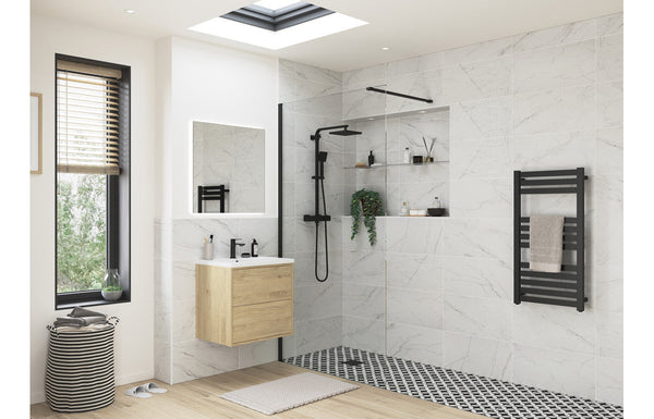 Diamond 800mm Wetroom Panel & Support Bar - Black