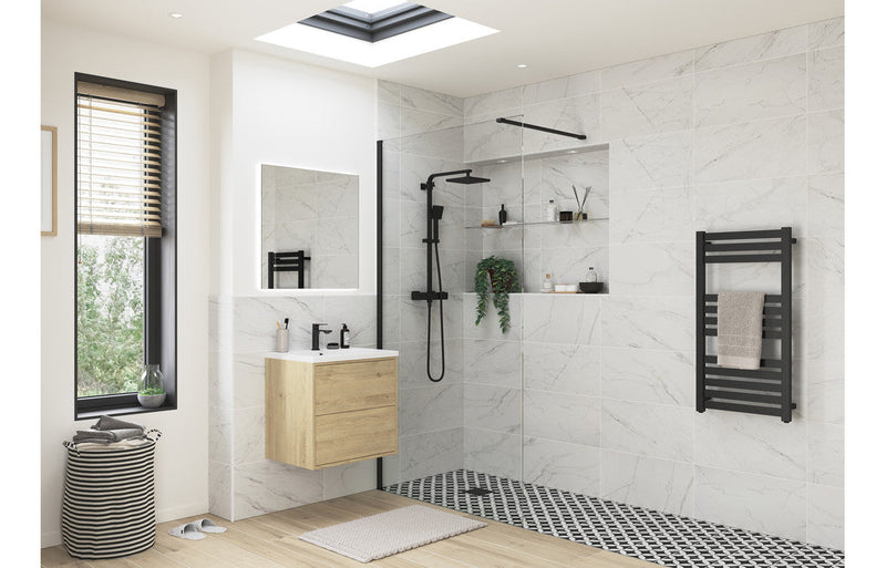 Diamond 500mm Wetroom Panel & Support Bar - Black