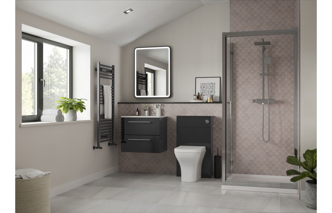Vivido 610mm Floor Standing 2 Door Basin Unit & Basin - Anthracite Gloss