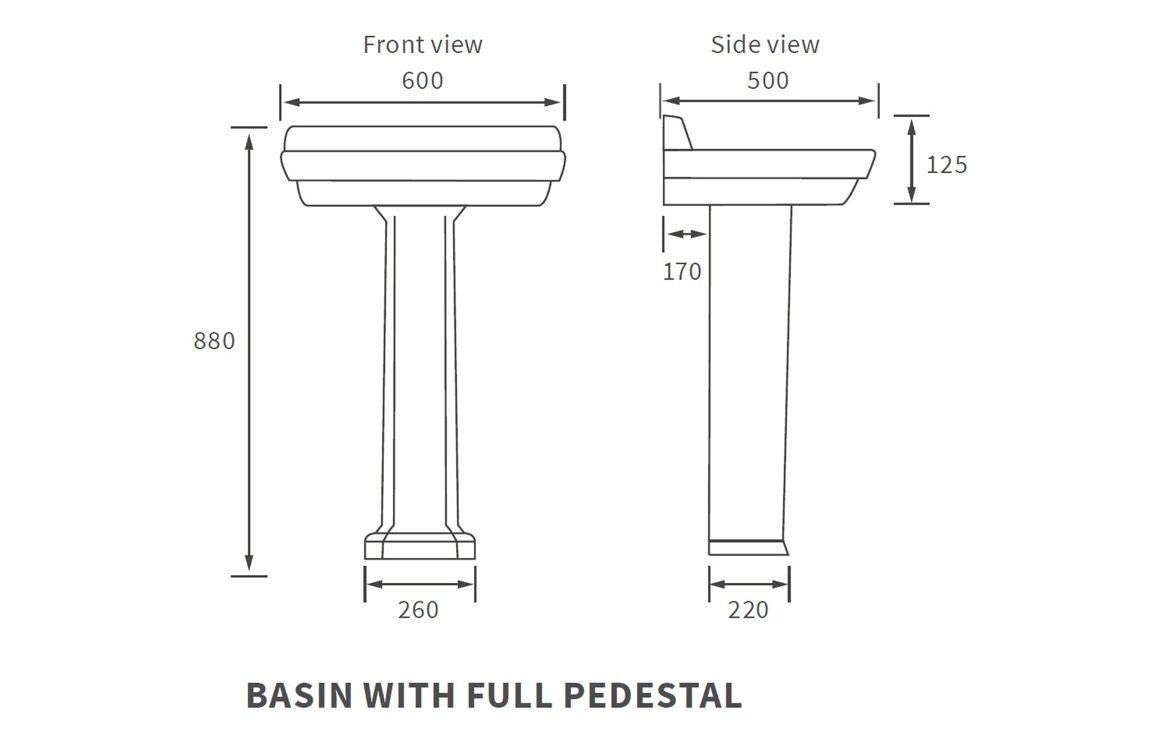 York 600x500mm 2TH Basin & Full Pedestal