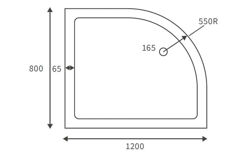 25mm Anti-Slip Ultra-Slim 1200mm x 800mm Offset Quadrant Tray & Waste (RH)