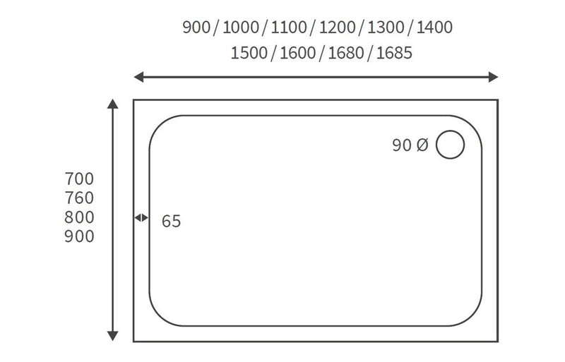 45mm Low Profile 1300x900mm Rectangular Tray & Waste