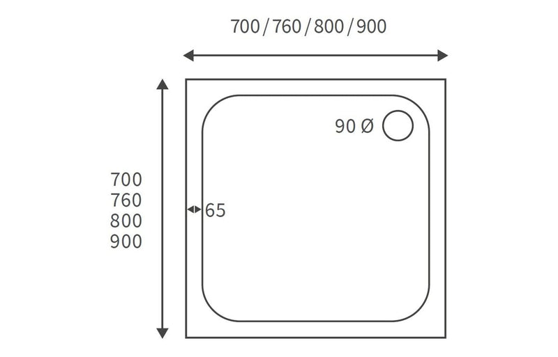 45mm Low Profile 760x760mm Square Tray & Waste