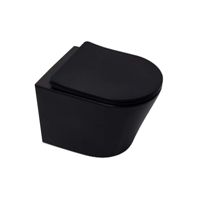 Matte Black D-Shape Closed Back Rimless Wall Hung Pan