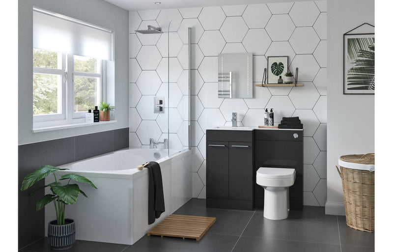 Utopia 1100mm Floor Standing L-Shape Pack & Basin (RH) - Anthracite Gloss