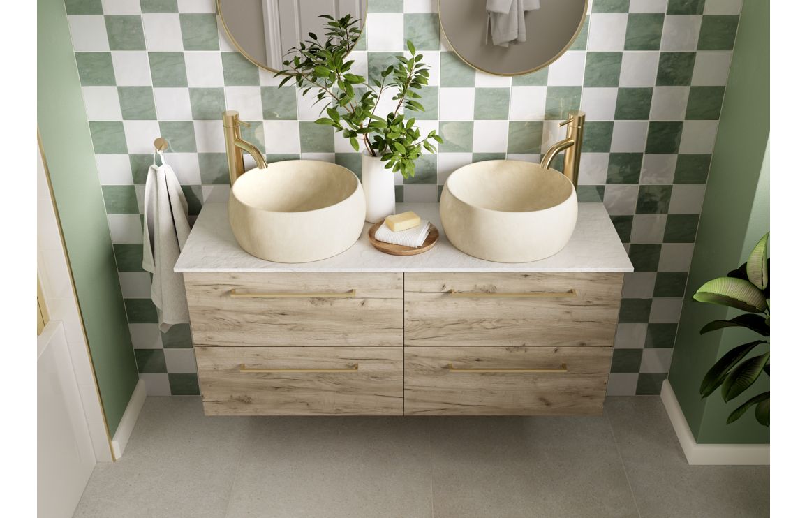 Vivido 610mm Wall Hung 2 Drawer Basin Unit & Basin - Oak