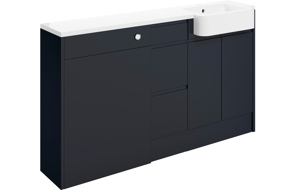 Trysta 1542mm Basin WC & 3 Drawer Unit Pack (RH) - Matt Indigo Blue