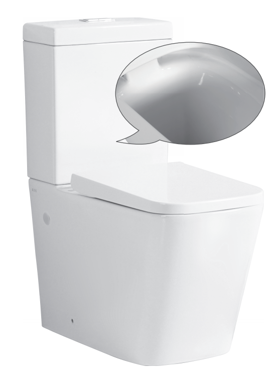 Square Close Coupled Toilet Rimless Flush
