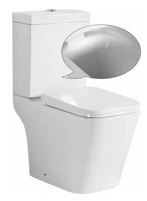 Square Close Coupled Toilet Rimless Flush