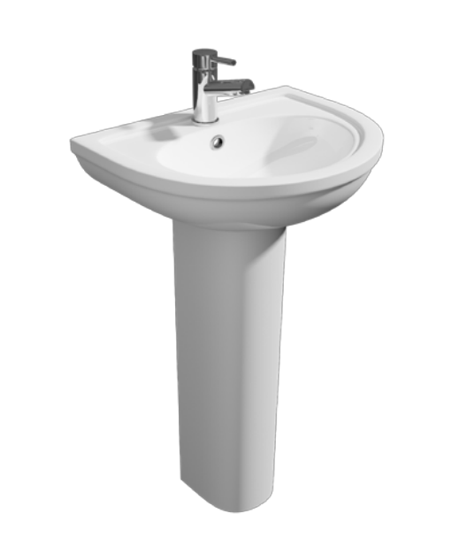 450mm Lifestyle Back to Wall 1th White Ceramic Pedestal Basin