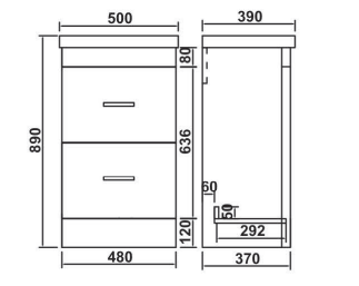 Camber 500mm Waterproof Curved Drawer PVC Vanity Unit and Basin