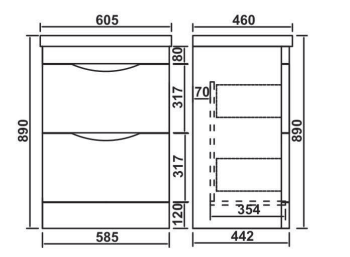 Radius 600mm Waterproof Curved Handleless Drawer PVC Vanity Unit and Basin