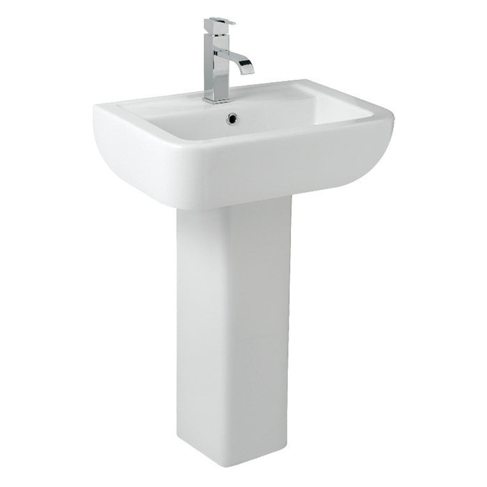 Options 600 Back to Wall White Ceramic Square Pedestal Basin