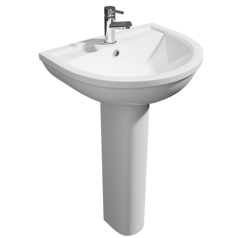 550mm Lifestyle Back to Wall 1th White Ceramic Pedestal Basin