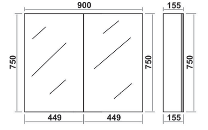 Monza 900mm Waterproof Mirror Cabinet