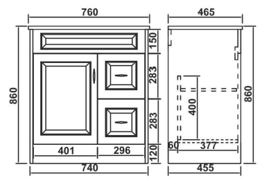 Alfred 750mm Traditional Waterproof PVC Vanity Unit and Basin