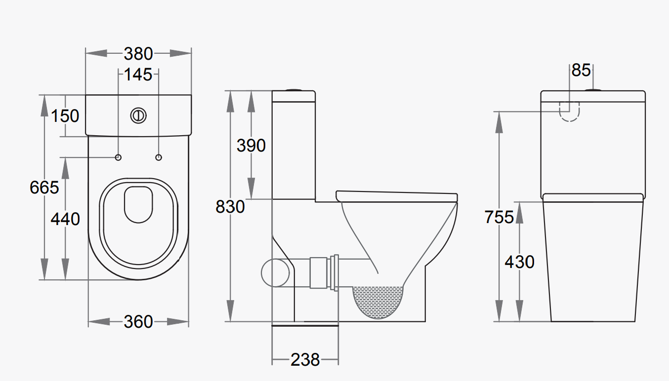 Round Close Coupled Toilet Dimensions