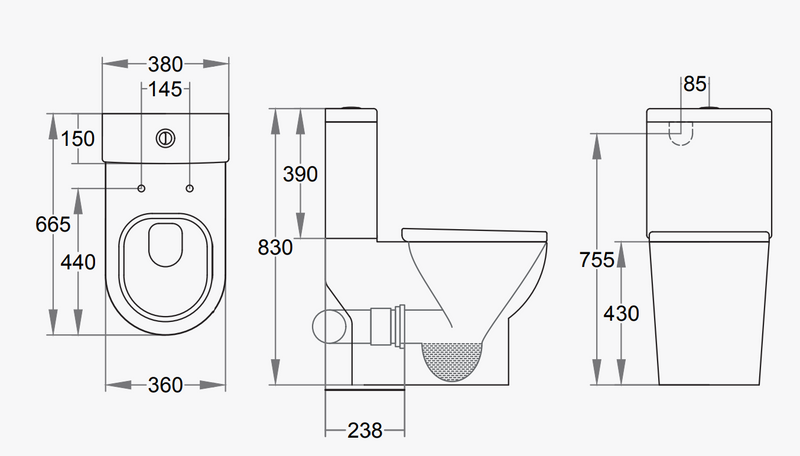 Round Close Coupled Toilet Dimensions